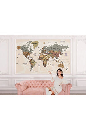Oxyteez   Dünya Haritası Duvar Kağıdı Pastel Tonlar İngilizce Eğitici Dünya Haritası-2551 2551