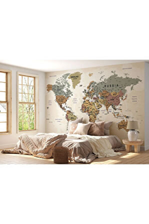 Oxyteez   Dünya Haritası Duvar Kağıdı Pastel Tonlar İngilizce Eğitici Dünya Haritası-2551 2551