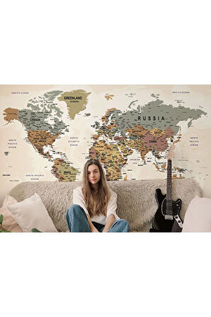 Oxyteez   Dünya Haritası Duvar Kağıdı Pastel Tonlar İngilizce Eğitici Dünya Haritası-2551 2551