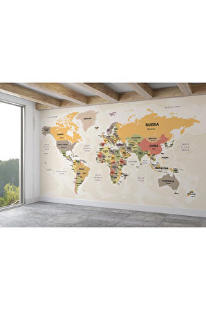 Oxyteez   Dünya Haritası Duvar Kağıdı Ülke ve Başkentli İngilizce-2745 2745