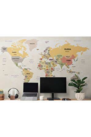 Oxyteez   Dünya Haritası Duvar Kağıdı Ülke ve Başkentli İngilizce-2745 2745