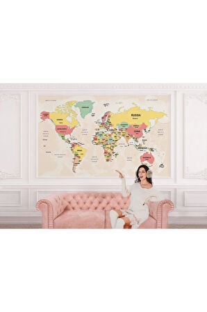 Oxyteez   Dünya Haritası Duvar Kağıdı Ülke ve Başkentli İngilizce-2755 2755