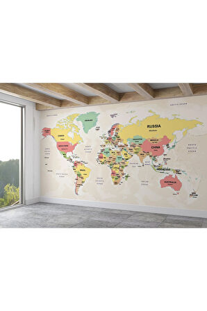 Oxyteez   Dünya Haritası Duvar Kağıdı Ülke ve Başkentli İngilizce-2755 2755