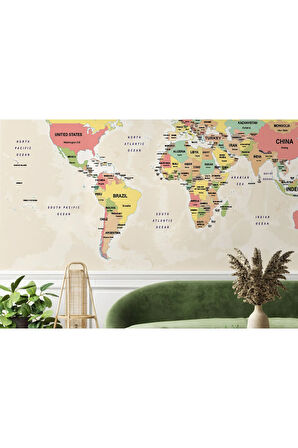Oxyteez   Dünya Haritası Duvar Kağıdı Ülke ve Başkentli İngilizce-2755 2755
