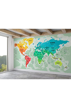 Oxyteez   Dünya Haritası Duvar Kağıdı Ülke ve Başkentli İngilizce-2775 2775