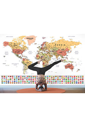 Oxyteez   Bayraklı Dünya Haritası Duvar Kağıdı İngilizce Eğitici ve Detaylı-2788 2788