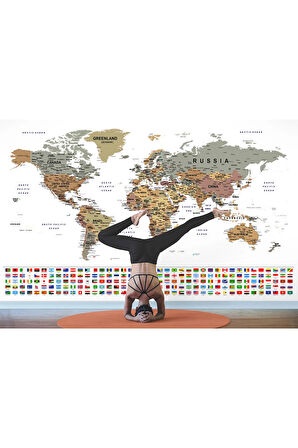 Oxyteez   Bayraklı Dünya Haritası Duvar Kağıdı İngilizce Eğitici ve Detaylı-2808 2808