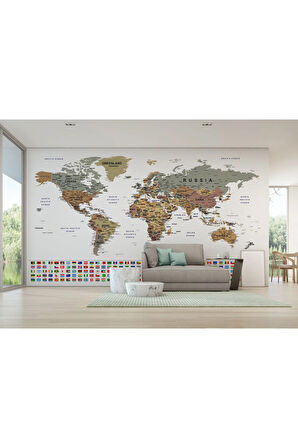Oxyteez   Bayraklı Dünya Haritası Duvar Kağıdı İngilizce Eğitici ve Detaylı-2808 2808