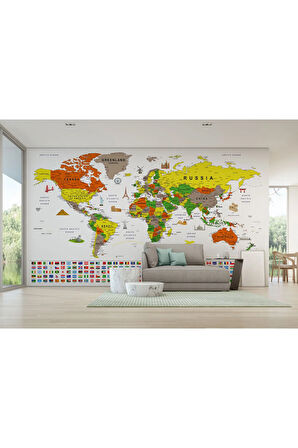 Oxyteez   Bayraklı Dünya Haritası Duvar Kağıdı İngilizce Eğitici ve Detaylı-2823 2823