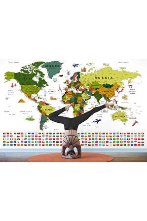 Oxyteez   Bayraklı Dünya Haritası Duvar Kağıdı İngilizce Eğitici ve Detaylı-2825 2825