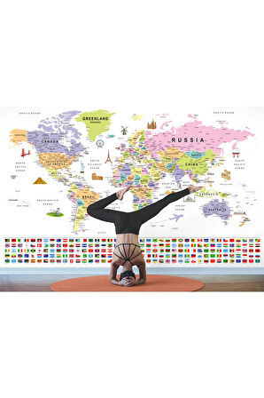 Oxyteez   Bayraklı Dünya Haritası Duvar Kağıdı İngilizce Eğitici ve Detaylı-2845 2845
