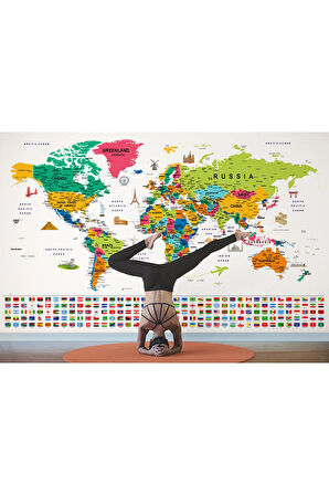 Oxyteez   Bayraklı Dünya Haritası Duvar Kağıdı İngilizce Eğitici ve Detaylı-2869 2869