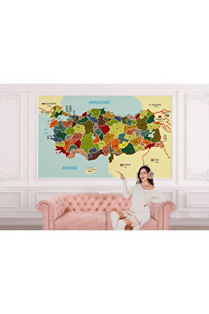 Oxyteez   Türkiye Haritası Duvar Kağıdı İl ve İlçeli Ayrıntılı Eğitici Duvar Kağıdı-3000 3000
