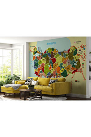 Oxyteez   Türkiye Haritası Duvar Kağıdı İl ve İlçeli Ayrıntılı Eğitici Duvar Kağıdı-3000 3000