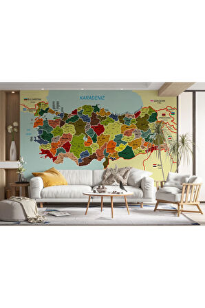 Oxyteez   Türkiye Haritası Duvar Kağıdı İl ve İlçeli Ayrıntılı Eğitici Duvar Kağıdı-3000 3000