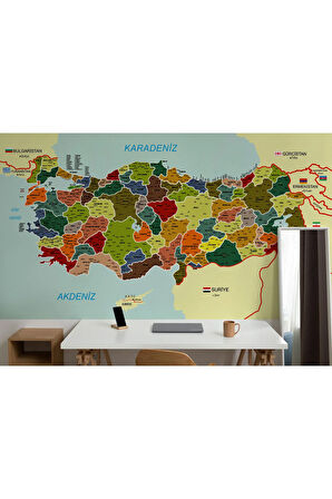 Oxyteez   Türkiye Haritası Duvar Kağıdı İl ve İlçeli Ayrıntılı Eğitici Duvar Kağıdı-3000 3000