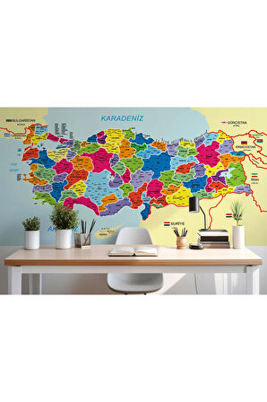 Oxyteez   Türkiye Haritası İl Ve İlçeli Ayrıntılı Eğitici Komşulu Duvar Kağıdı 3005 3005