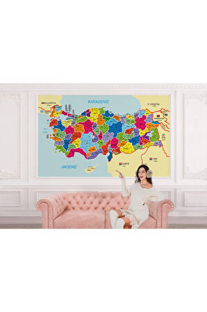 Oxyteez   Türkiye Haritası İl Ve İlçeli Ayrıntılı Eğitici Komşulu Duvar Kağıdı 3005 3005