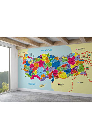 Oxyteez   Türkiye Haritası İl Ve İlçeli Ayrıntılı Eğitici Komşulu Duvar Kağıdı 3005 3005
