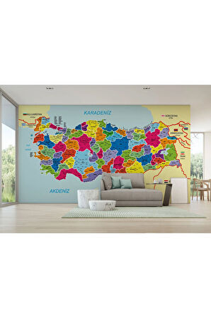 Oxyteez   Türkiye Haritası İl Ve İlçeli Ayrıntılı Eğitici Komşulu Duvar Kağıdı 3005 3005