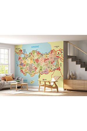 Oxyteez   Türkiye Haritası İl ve İlçeli Ayrıntılı Eğitici Komşulu Duvar Kağıdı-3017 3017