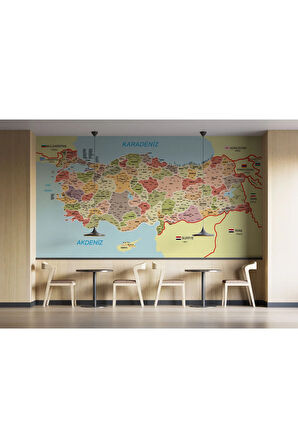 Oxyteez   Türkiye Haritası İl ve İlçeli Ayrıntılı Eğitici Komşulu Duvar Kağıdı-3017 3017