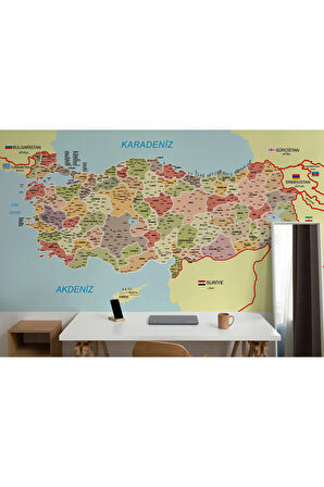 Oxyteez   Türkiye Haritası İl ve İlçeli Ayrıntılı Eğitici Komşulu Duvar Kağıdı-3017 3017