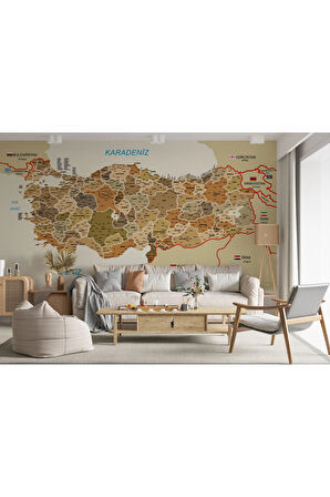 Oxyteez   Türkiye Haritası İl Ve İlçeli Ayrıntılı Eğitici Komşulu Duvar Kağıdı-3020 3020