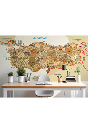 Oxyteez   Türkiye Haritası İl Ve İlçeli Ayrıntılı Eğitici Komşulu Duvar Kağıdı-3020 3020