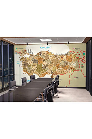 Oxyteez   Türkiye Haritası İl Ve İlçeli Ayrıntılı Eğitici Komşulu Duvar Kağıdı-3020 3020
