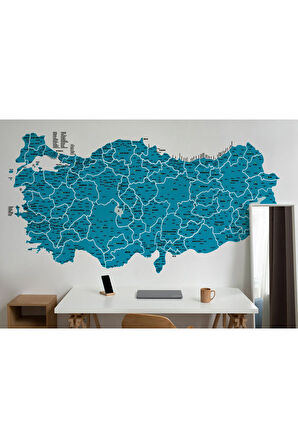 Oxyteez   Türkiye Haritası İl ve İlçeli Ayrıntılı Eğitici Duvar Kağıdı-3031 3031