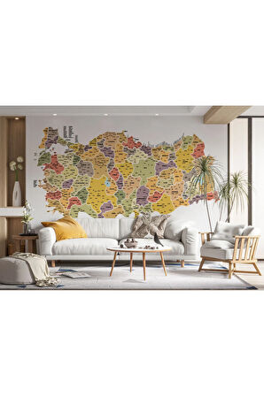 Oxyteez   Türkiye Haritası İl ve İlçeli Ayrıntılı Eğitici Dekoratif Duvar Kağıdı-3032 3032