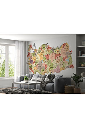 Oxyteez   Türkiye Haritası İl ve İlçeli Ayrıntılı Eğitici Dekoratif Duvar Kağıdı-3045 3045