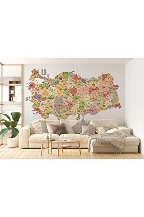 Oxyteez   Türkiye Haritası İl ve İlçeli Ayrıntılı Eğitici Dekoratif Duvar Kağıdı-3045 3045