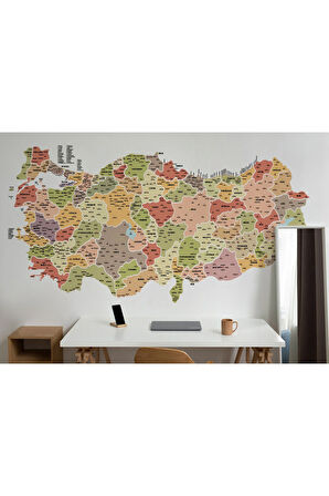 Oxyteez   Türkiye Haritası İl ve İlçeli Ayrıntılı Eğitici Dekoratif Duvar Kağıdı-3045 3045