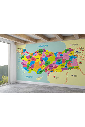 Oxyteez   Türkiye Haritası Sınır Komşulu Eğitici Dekoratif Duvar Kağıdı-3085 3085