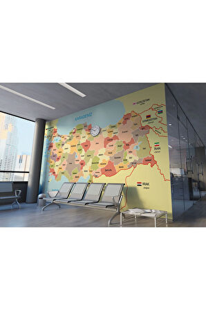 Oxyteez   Türkiye Haritası Sınır Komşulu Eğitici Dekoratif Duvar Kağıdı-3101 3101