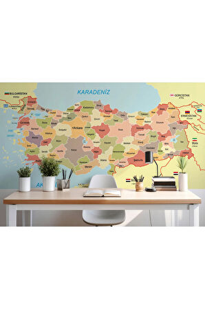 Oxyteez   Türkiye Haritası Sınır Komşulu Eğitici Dekoratif Duvar Kağıdı-3101 3101
