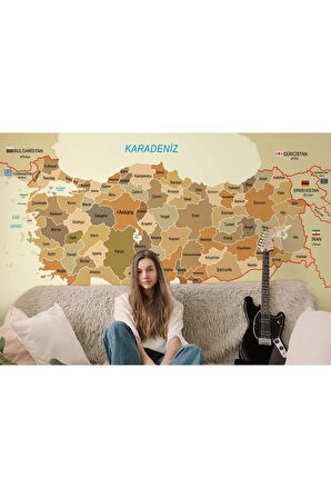 Oxyteez   Türkiye Haritası Sınır Komşulu Eğitici Dekoratif Duvar Kağıdı-3104 3104