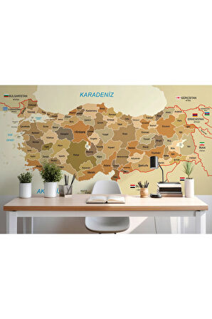 Oxyteez   Türkiye Haritası Sınır Komşulu Eğitici Dekoratif Duvar Kağıdı-3104 3104