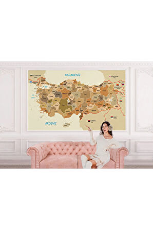 Oxyteez   Türkiye Haritası Sınır Komşulu Eğitici Dekoratif Duvar Kağıdı-3104 3104