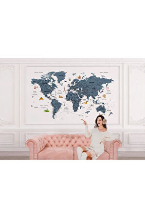 Oxyteez   Türkçe Dünya Haritası Son Derece Ayrıntılı Eğitici ve Sembollü Duvar Kağıdı-3188 3188