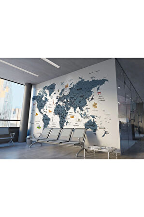 Oxyteez   Türkçe Dünya Haritası Son Derece Ayrıntılı Eğitici ve Sembollü Duvar Kağıdı-3188 3188