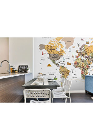 Oxyteez   Türkçe Dünya Haritası Son Derece Ayrıntılı Eğitici ve Sembollü Duvar Kağıdı-3200 3200