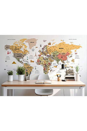 Oxyteez   Türkçe Dünya Haritası Son Derece Ayrıntılı Eğitici ve Sembollü Duvar Kağıdı-3200 3200