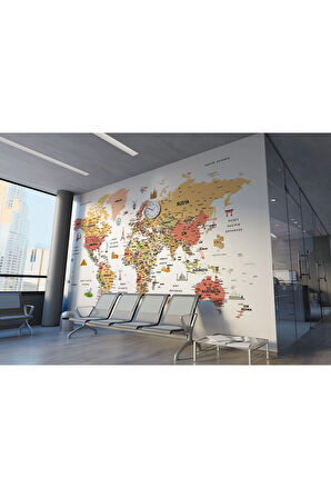 Oxyteez   Türkçe Dünya Haritası Son Derece Ayrıntılı Eğitici ve Sembollü Duvar Kağıdı-3206 3206