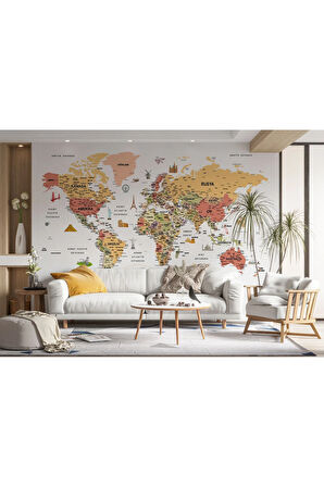 Oxyteez   Türkçe Dünya Haritası Son Derece Ayrıntılı Eğitici ve Sembollü Duvar Kağıdı-3206 3206