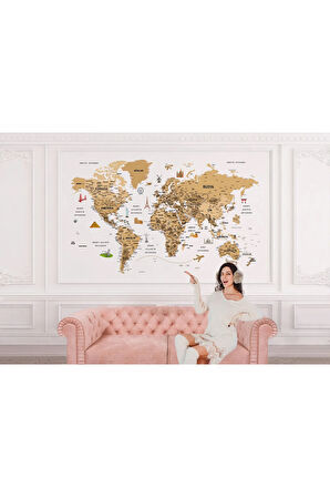 Oxyteez   Türkçe Dünya Haritası Son Derece Ayrıntılı Eğitici ve Sembollü Duvar Kağıdı-3220 3220