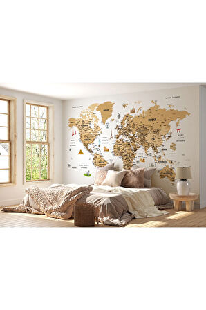 Oxyteez   Türkçe Dünya Haritası Son Derece Ayrıntılı Eğitici ve Sembollü Duvar Kağıdı-3220 3220