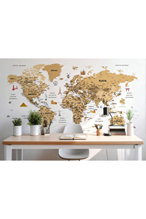 Oxyteez   Türkçe Dünya Haritası Son Derece Ayrıntılı Eğitici ve Sembollü Duvar Kağıdı-3220 3220